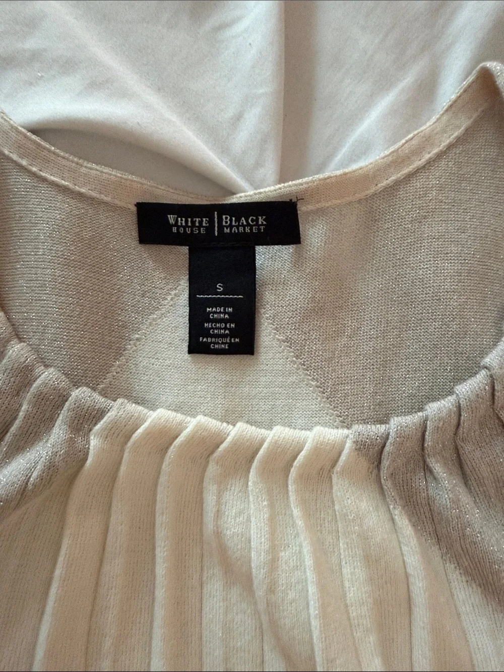 White House Black Market Cream, Silver & Gold Chevron Pleated Tank